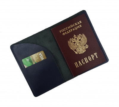 Обложка для паспорта "Синяя" с фигурным кожаным захватом
