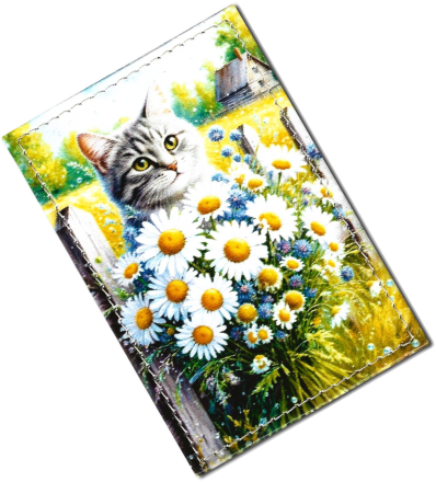 Чехол для проездного "Кот с ромашками"