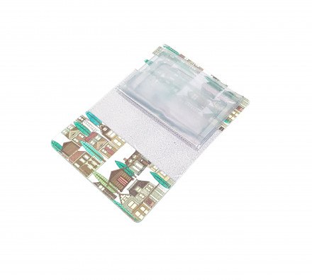 Обложка для автодокументов "Домики" с кожаными захватами