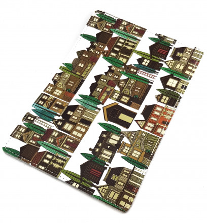 Обложка для автодокументов "Домики" с кожаными захватами