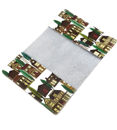 Обложка для автодокументов "Домики" с кожаными захватами