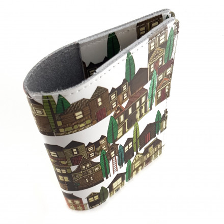 Обложка для автодокументов "Домики" с кожаными захватами