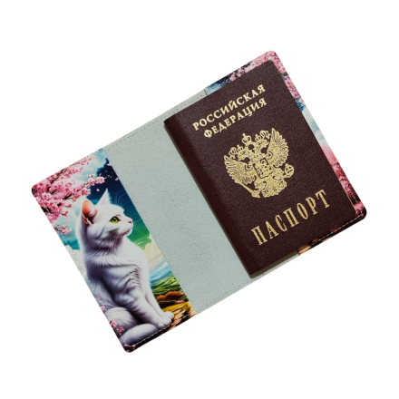 Обложка для паспорта "Два кота" с кожаными захватами