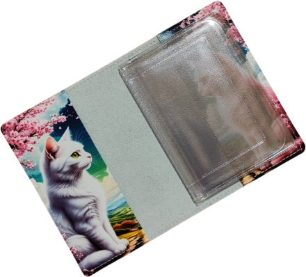 Обложка для автодокументов "Два кота" с кожаными захватами