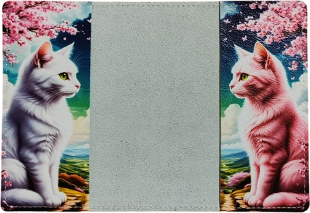 Обложка для автодокументов "Два кота" с кожаными захватами