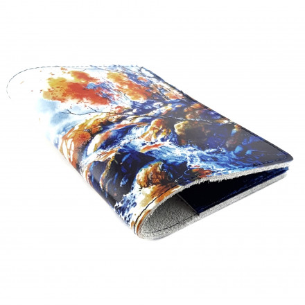 Обложка для паспорта "Водопад" с кожаными захватами