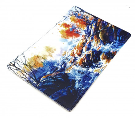 Обложка для паспорта "Водопад" с кожаными захватами