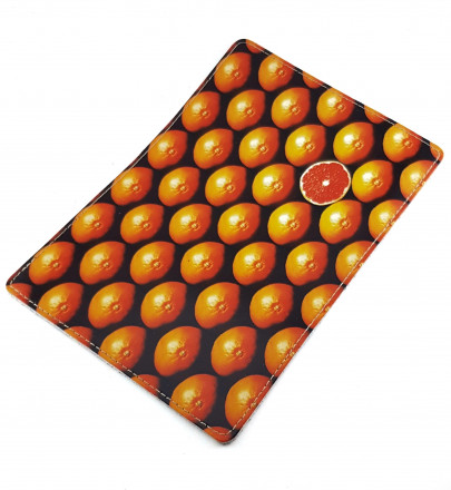 Обложка на паспорт "Апельсин" с кожаными захватами
